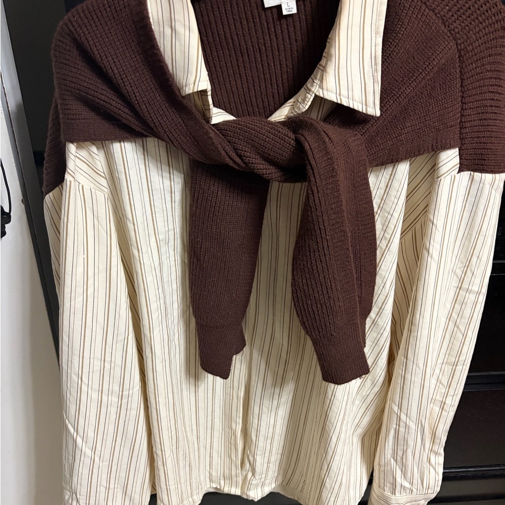 Elegant Brown and Cream Button Down Shirt - Picture 5 of 7